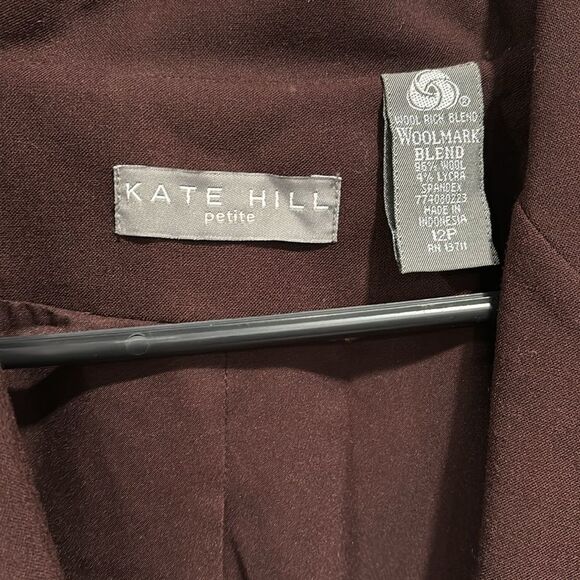 Kate Hill Wool Mark Blend Burgundy Blazer Size 12 Petite - Picture 4 of 7
